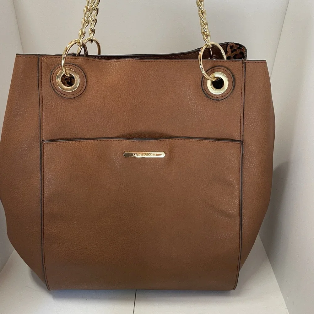 Steve‎ Madden Large Purse Animal Print Inside Brown Chain Strap Matching Bag